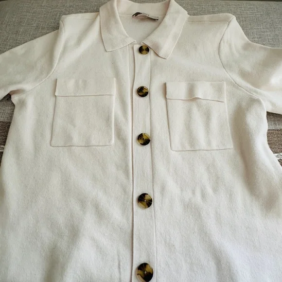 LOFT Off-White Lady Jacket Sweater with Button Detail - Picture 8 of 8